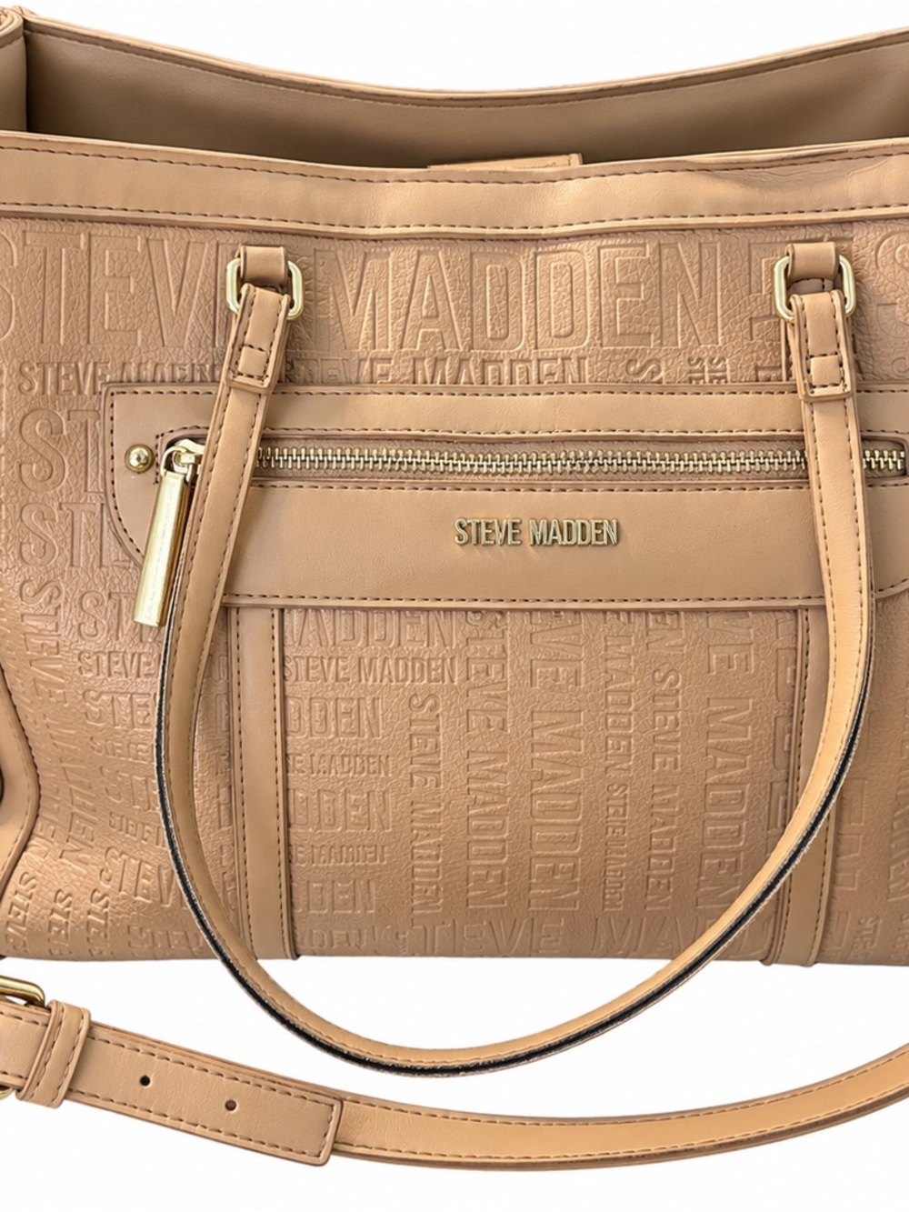 Steve Madden Beige Embossed Shoulder Bag with Gold Hardware